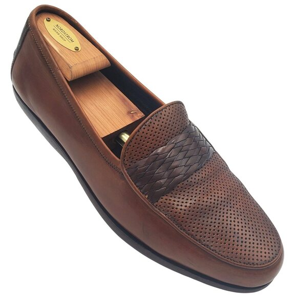 Italy Bragano Cole Haan Men's size 8 Brown Leather Perforated Loafer Shoes - Picture 1 of 9